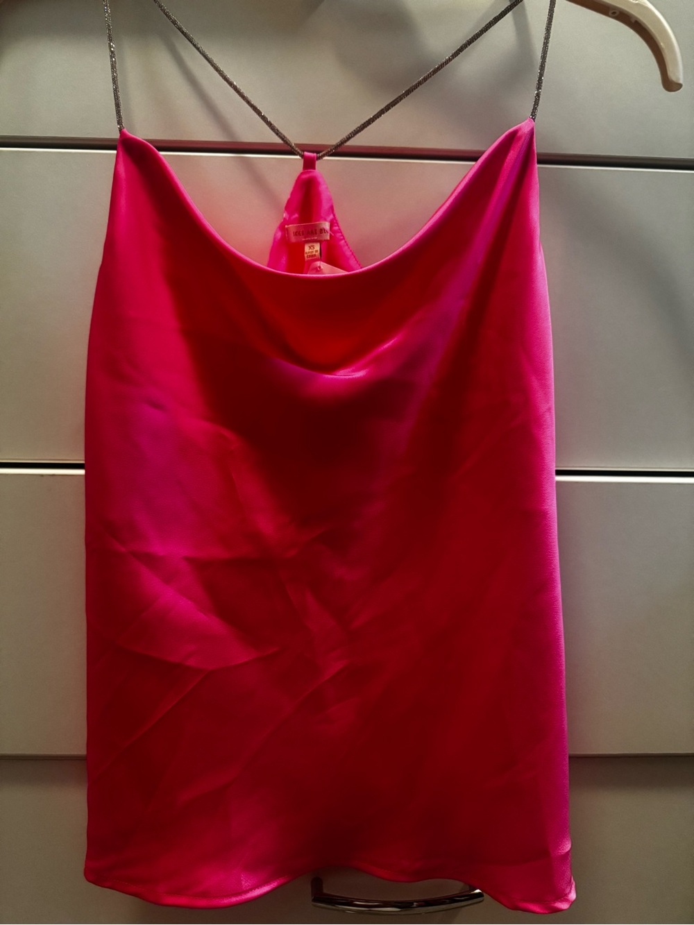 Skies Are Blue Hot Pink Cowl Neck Camisole with Rhinestone Straps